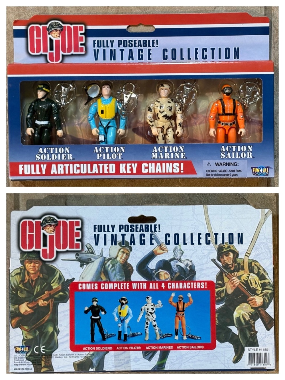 GI JOE SET OF FOUR FULLY POSEABLE VINTAGE COLLECTION KEY CHAINS FUN 4 ALL